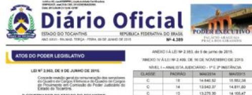 Revisão salarial dos servidores do TJTO é publica no Diário Oficial do Estado