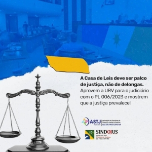 A Casa de Leis deve ser palco de justiça, não de delongas. Aprovem a URV para o judiciário com o PL 006/2023 e mostrem que a justiça prevalece!